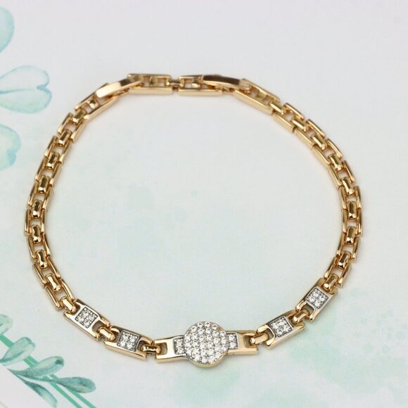 Elegant Rose Gold Bracelet with Pave Circle and Link Design, XPBL0653 - Picture 3 of 12